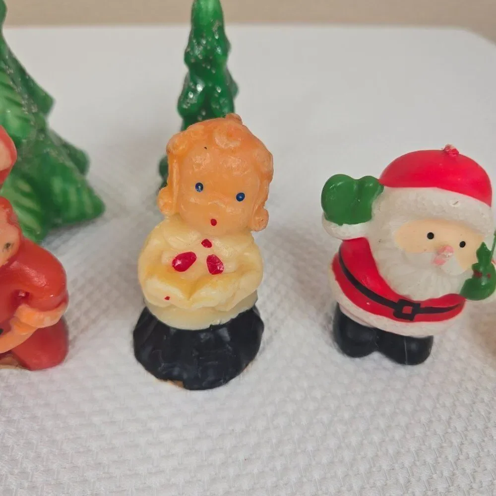 Vintage Gurly Halo Christmas Candle Lot 10 Santa Snowman Angel Tree Choir